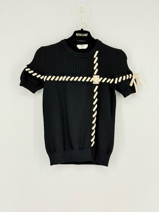 Pre - loved FENDI Black w/ Cream Stitch Detail Size US 2 Top at Reems Closet