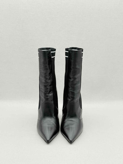 Pre - loved FENDI Black w/ White Logo Print Size EU 39 Ankle Boots at Reems Closet