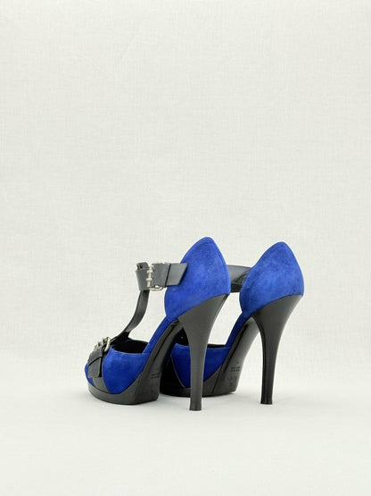 Pre - loved FENDI Blue & Black Size EU 39 Heeled Sandals at Reems Closet