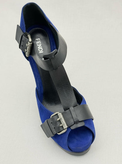 Pre - loved FENDI Blue & Black Size EU 39 Heeled Sandals at Reems Closet