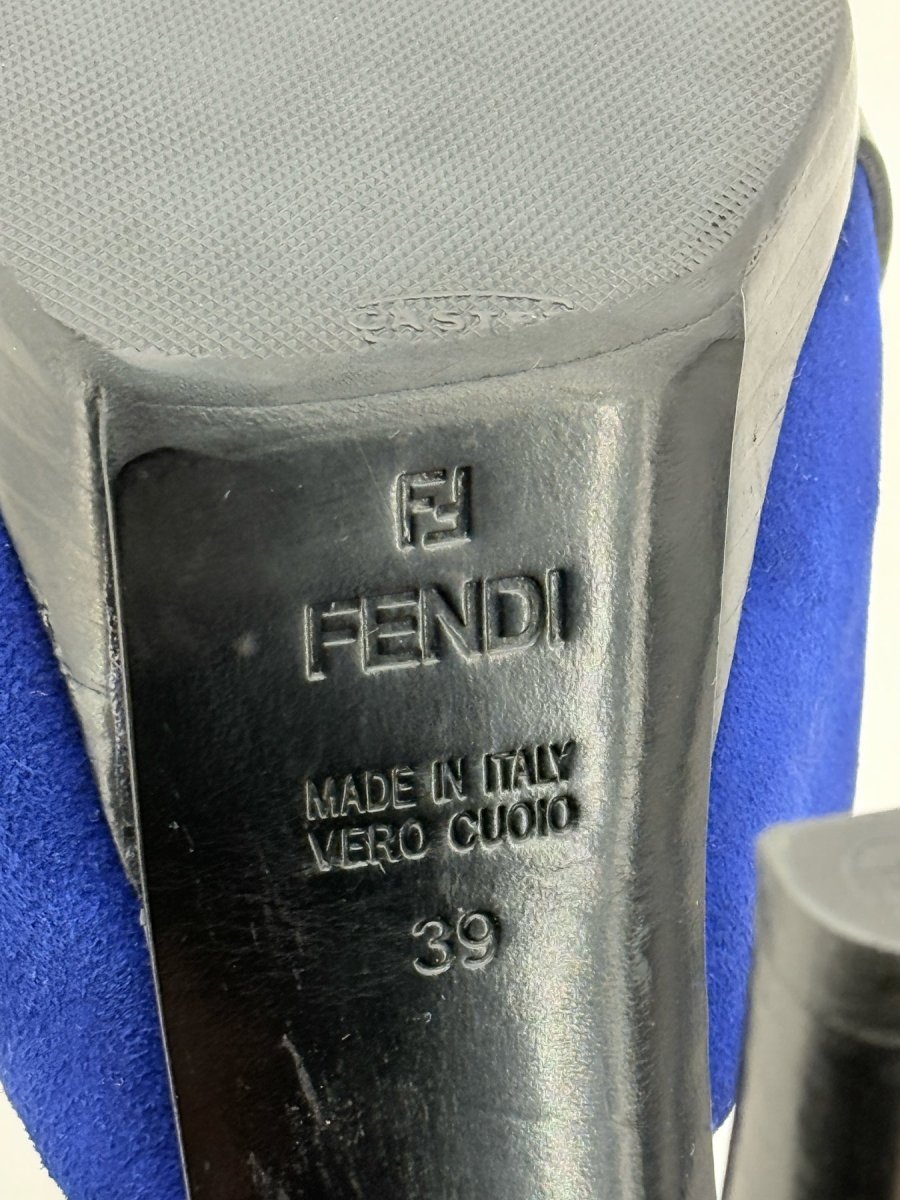 Pre - loved FENDI Blue & Black Size EU 39 Heeled Sandals at Reems Closet