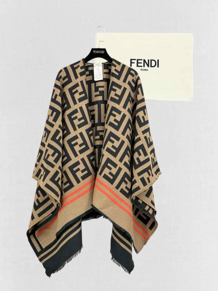 Pre - loved FENDI Brown FF Jacquard Size One Size Poncho at Reems Closet