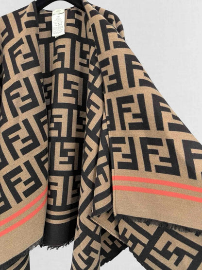Pre - loved FENDI Brown FF Jacquard Size One Size Poncho at Reems Closet