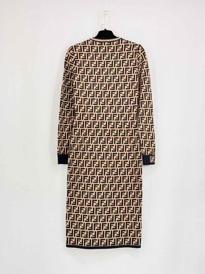 Pre - loved FENDI Brown FF Jacquard Size US 0 Midi Dress at Reems Closet