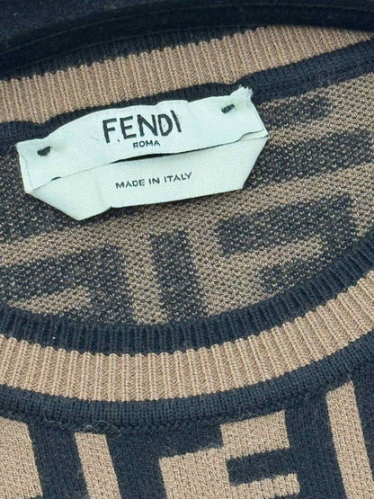 Pre - loved FENDI Brown FF Jacquard Size US 0 Midi Dress at Reems Closet