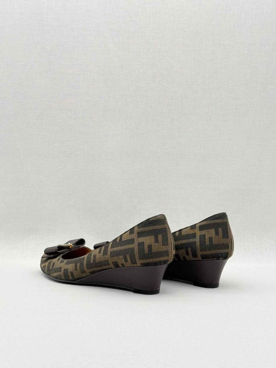 Pre - loved FENDI Brown FF Zucca Size EU 38 Wedges at Reems Closet