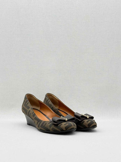 Pre - loved FENDI Brown FF Zucca Size EU 38 Wedges at Reems Closet