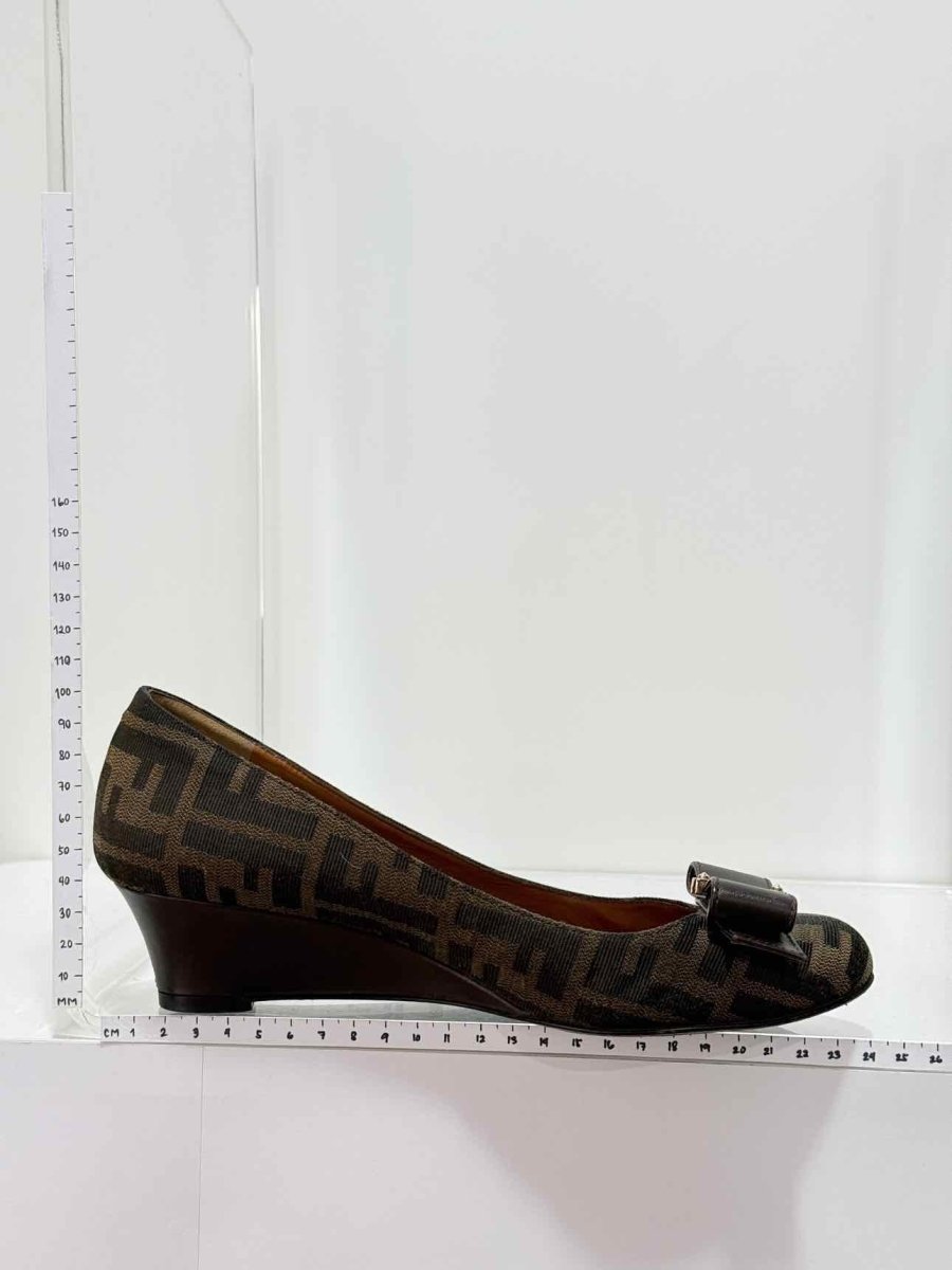 Pre - loved FENDI Brown FF Zucca Size EU 38 Wedges at Reems Closet