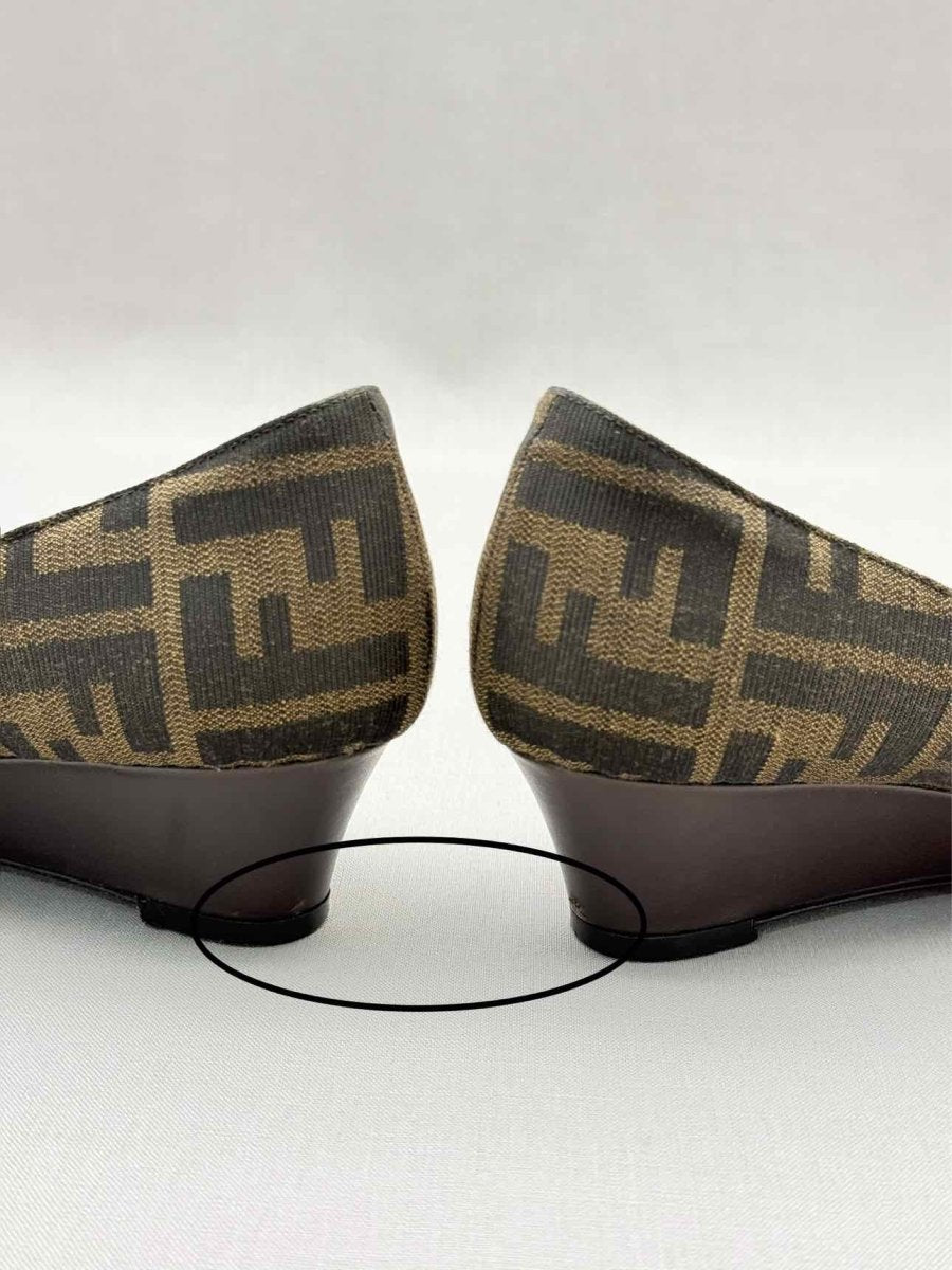 Pre - loved FENDI Brown FF Zucca Size EU 38 Wedges at Reems Closet