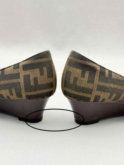 Pre - loved FENDI Brown FF Zucca Size EU 38 Wedges at Reems Closet