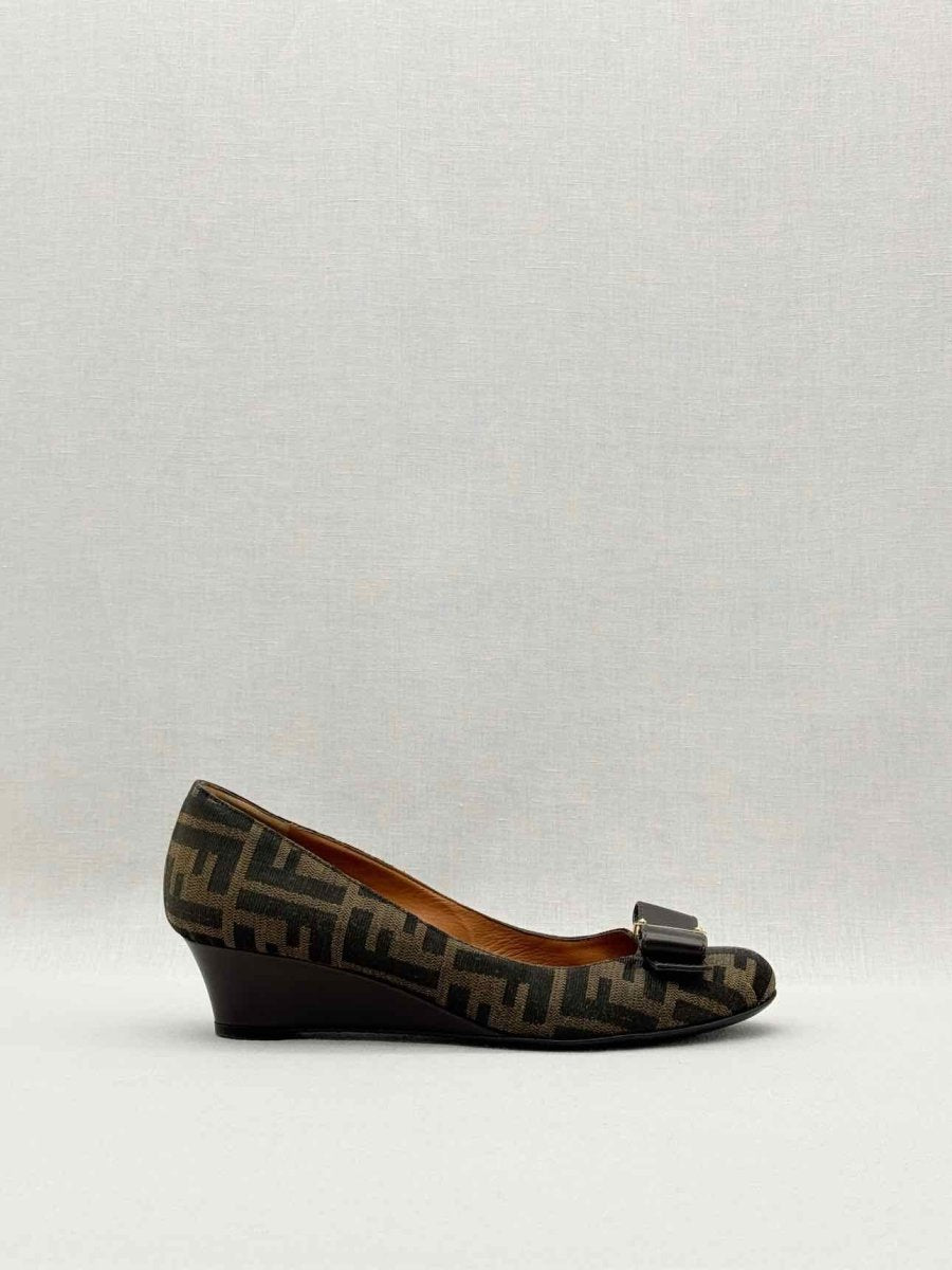 Pre - loved FENDI Brown FF Zucca Size EU 38 Wedges at Reems Closet