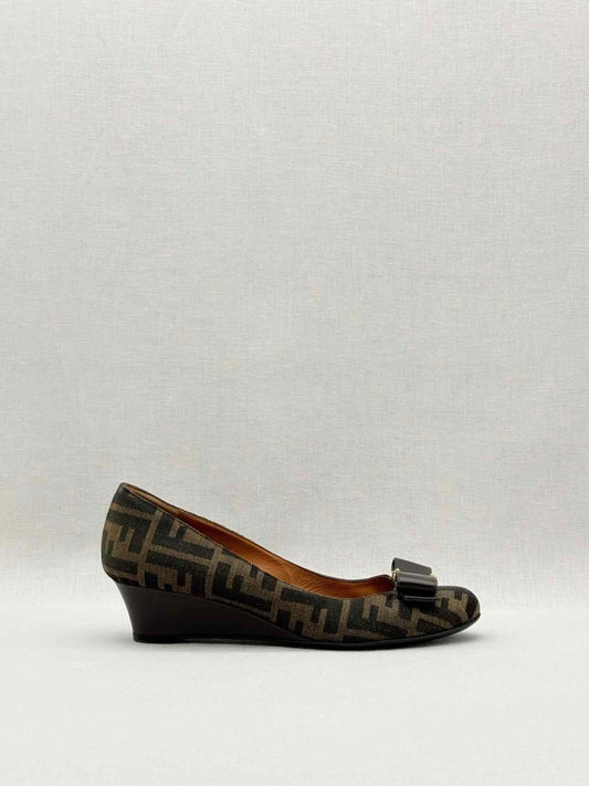 Pre - loved FENDI Brown FF Zucca Size EU 38 Wedges at Reems Closet