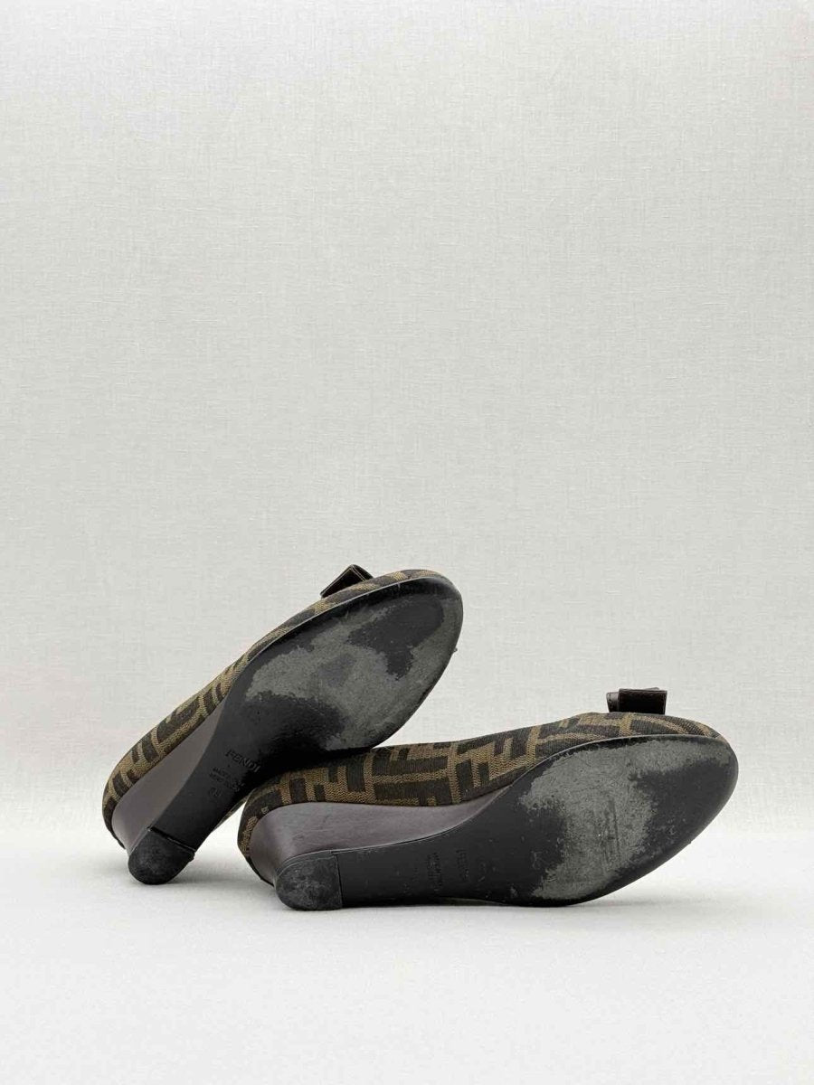 Pre - loved FENDI Brown FF Zucca Size EU 38 Wedges at Reems Closet