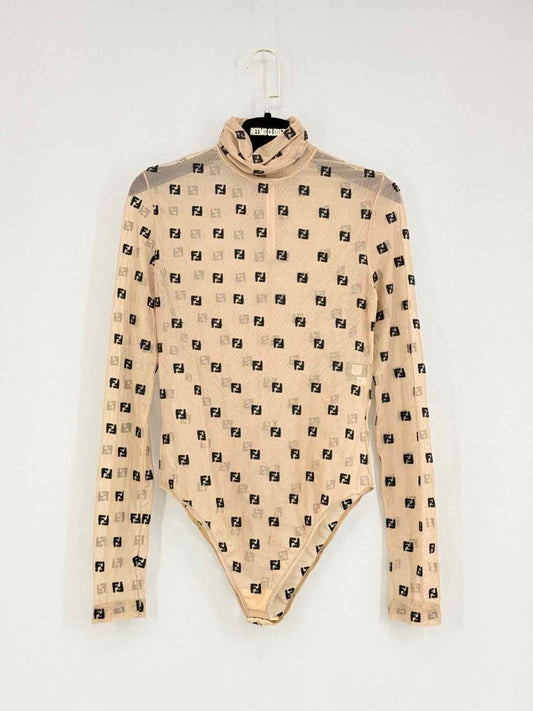 Pre - loved FENDI Brown Flock Size US 4 Bodysuit at Reems Closet