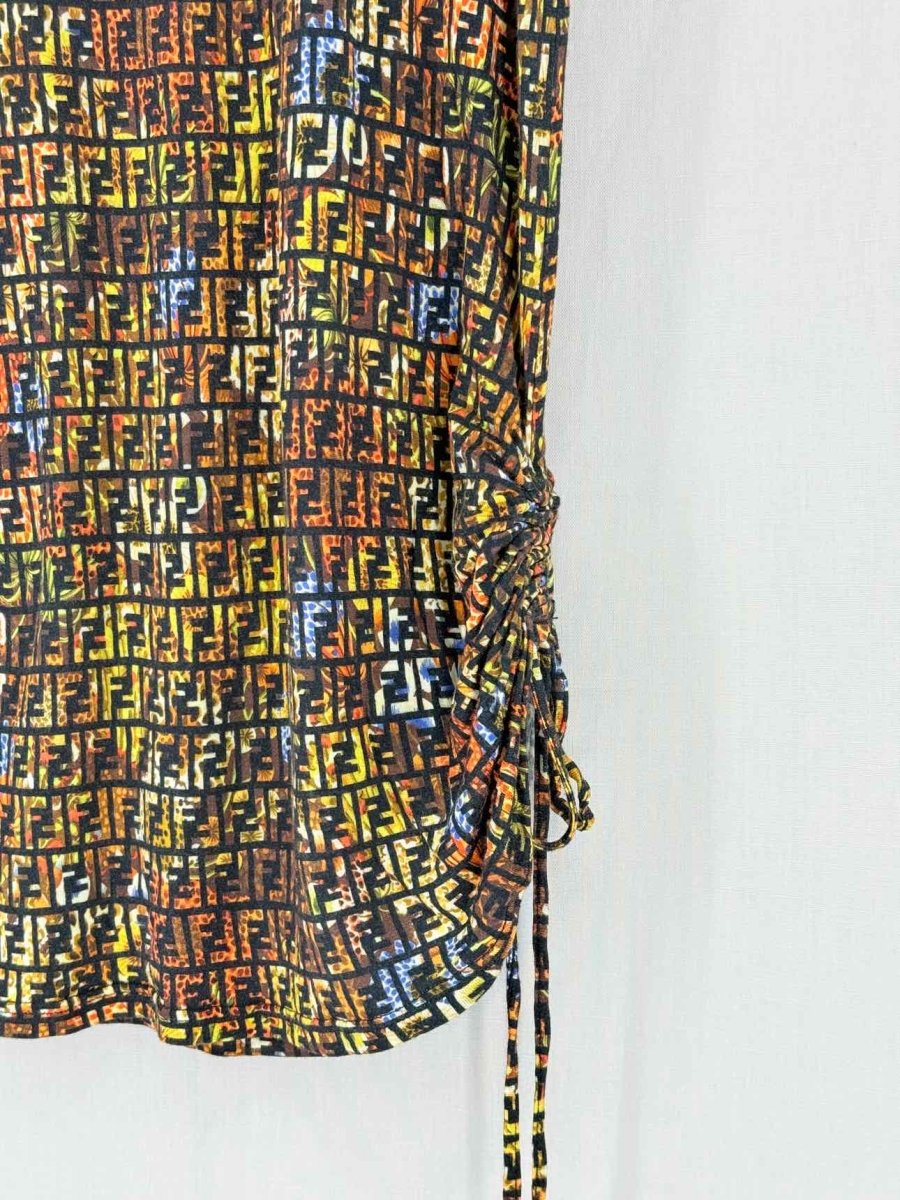 Pre - loved FENDI Brown Multicolor FF Motif Size US 6 Short Dress at Reems Closet