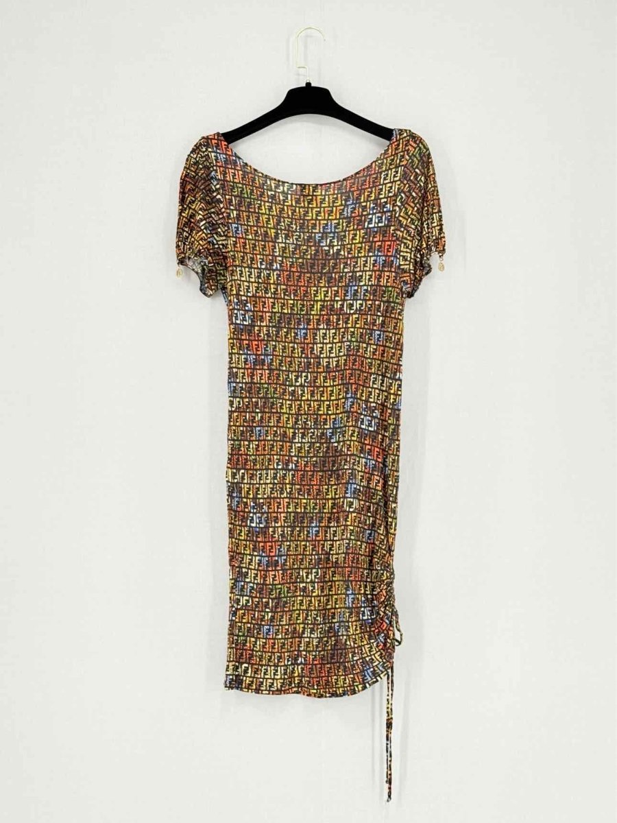 Pre - loved FENDI Brown Multicolor FF Motif Size US 6 Short Dress at Reems Closet