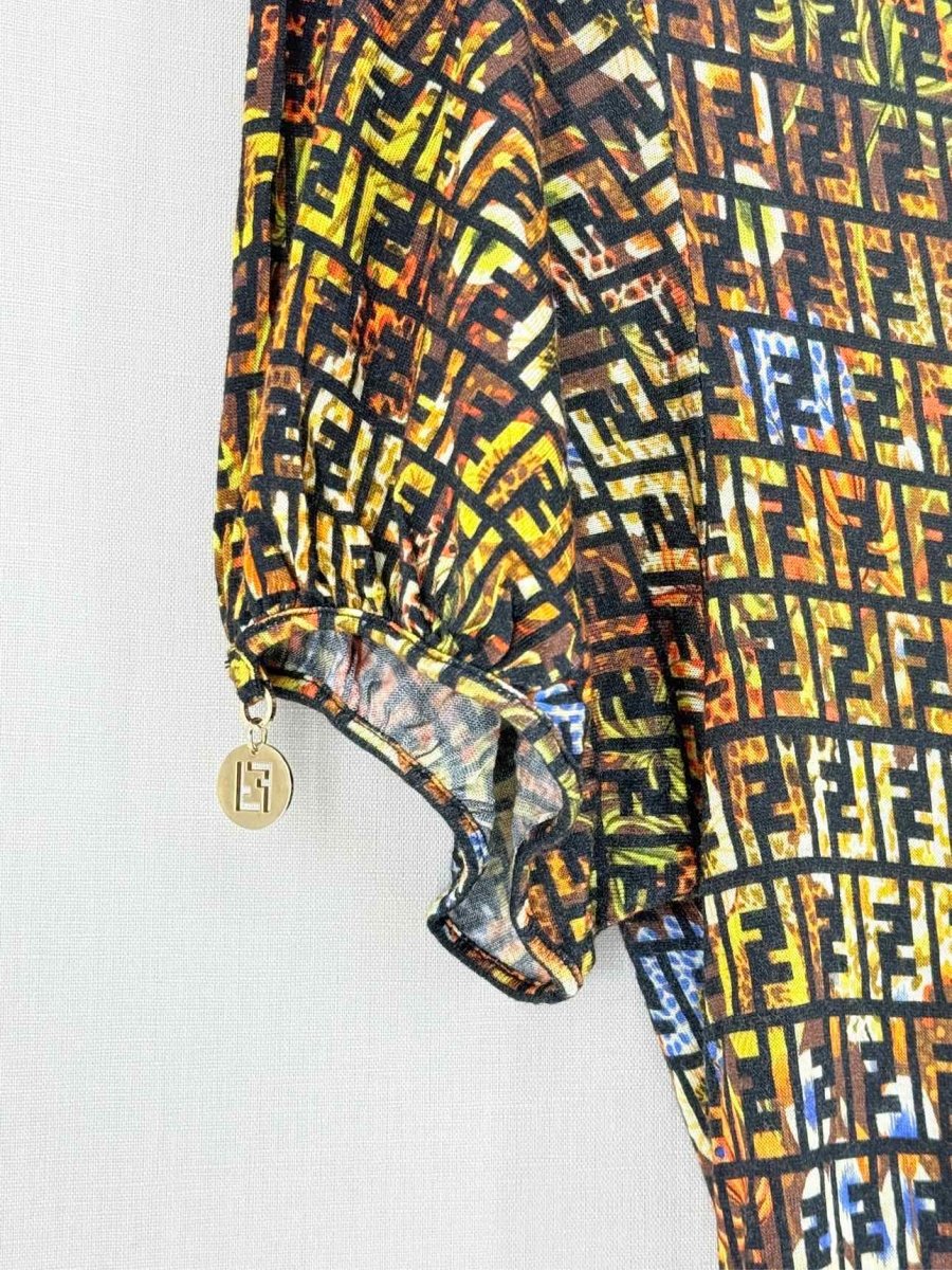 Pre - loved FENDI Brown Multicolor FF Motif Size US 6 Short Dress at Reems Closet