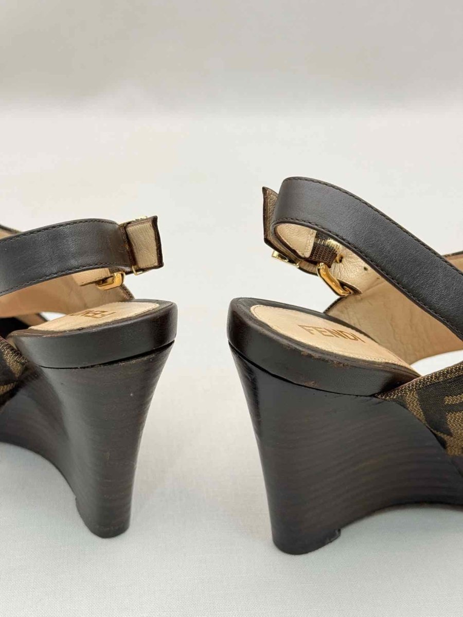 Pre-loved FENDI Brown Zucca Size EU 35 Wedges at Reems Closet