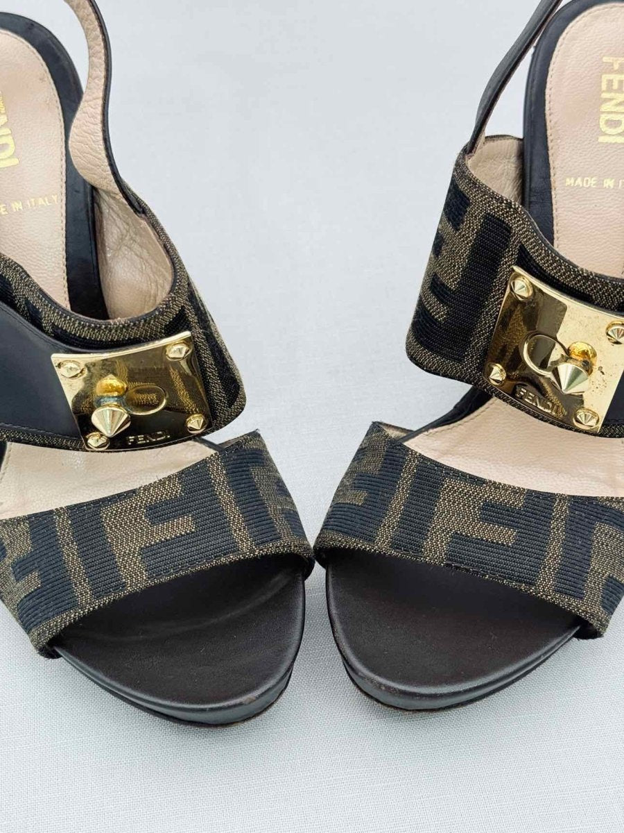 Pre-loved FENDI Brown Zucca Size EU 35 Wedges at Reems Closet