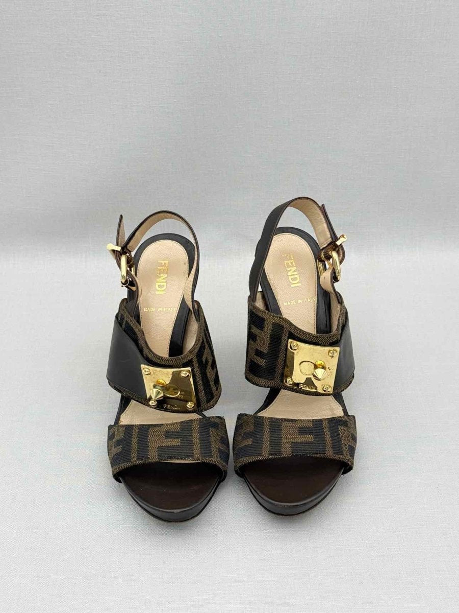 Pre-loved FENDI Brown Zucca Size EU 35 Wedges at Reems Closet