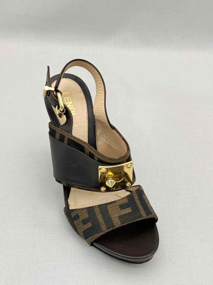 Pre-loved FENDI Brown Zucca Size EU 35 Wedges at Reems Closet