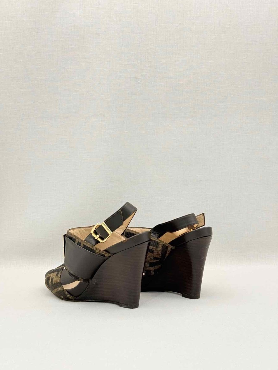 Pre-loved FENDI Brown Zucca Size EU 35 Wedges at Reems Closet