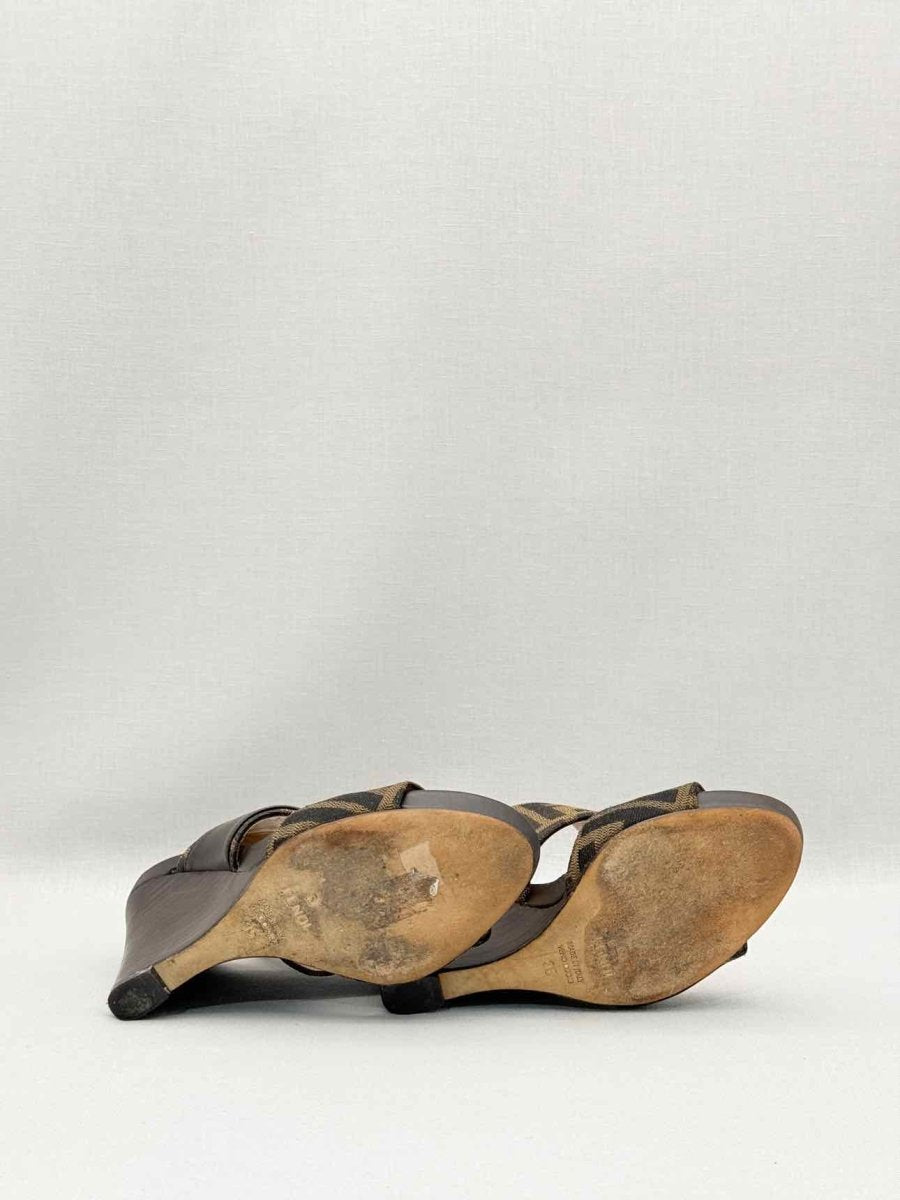 Pre-loved FENDI Brown Zucca Size EU 35 Wedges at Reems Closet