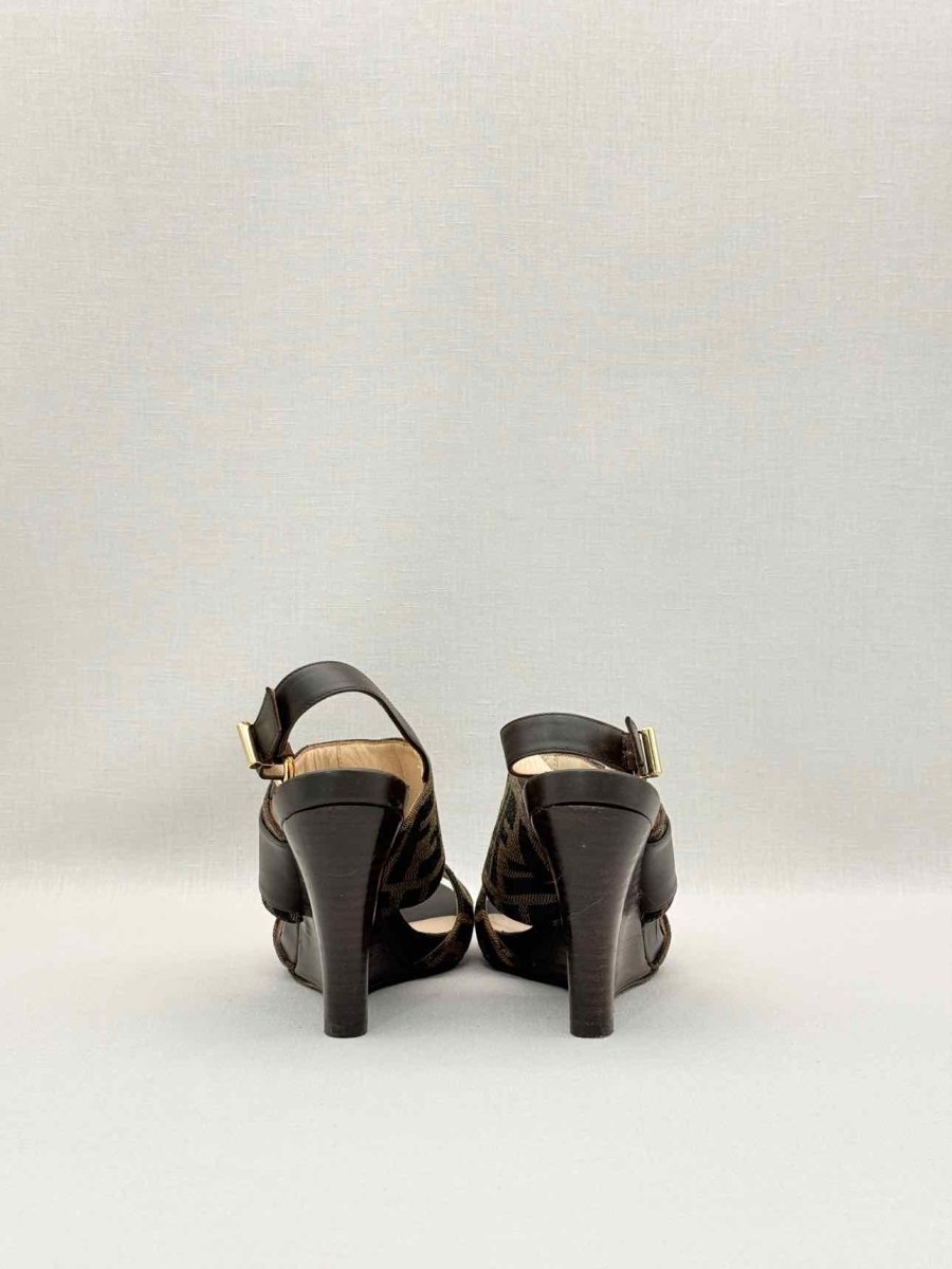 Pre-loved FENDI Brown Zucca Size EU 35 Wedges at Reems Closet
