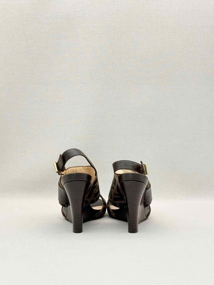 Pre-loved FENDI Brown Zucca Size EU 35 Wedges at Reems Closet