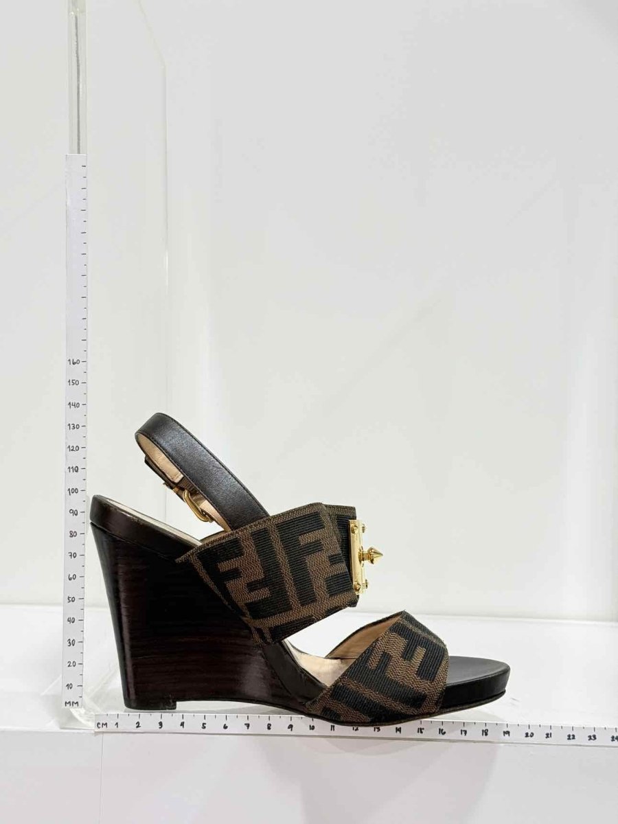 Pre-loved FENDI Brown Zucca Size EU 35 Wedges at Reems Closet