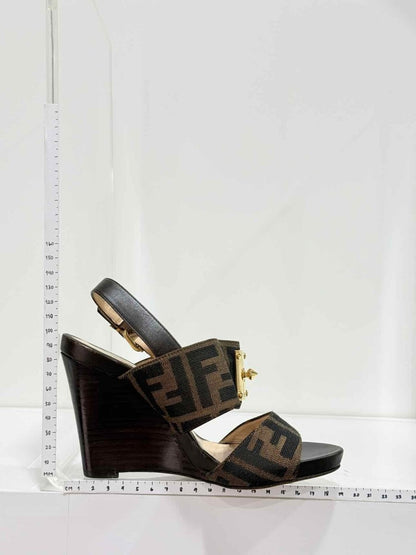 Pre-loved FENDI Brown Zucca Size EU 35 Wedges at Reems Closet