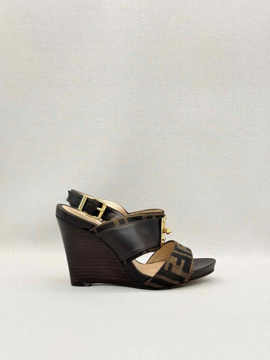 Pre-loved FENDI Brown Zucca Size EU 35 Wedges at Reems Closet