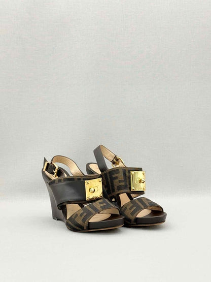 Pre-loved FENDI Brown Zucca Size EU 35 Wedges at Reems Closet