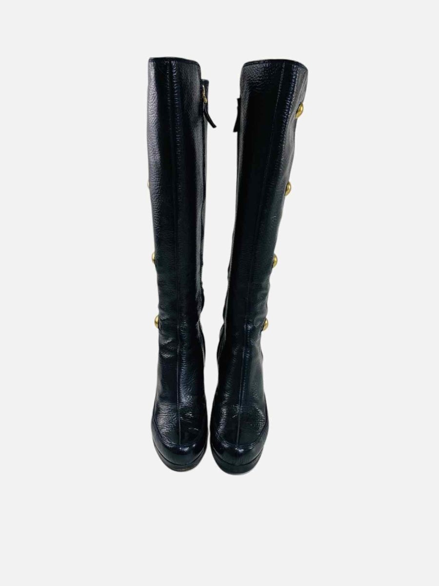 Pre - loved FENDI Button Accent Black Knee High Boots 40 at Reems Closet