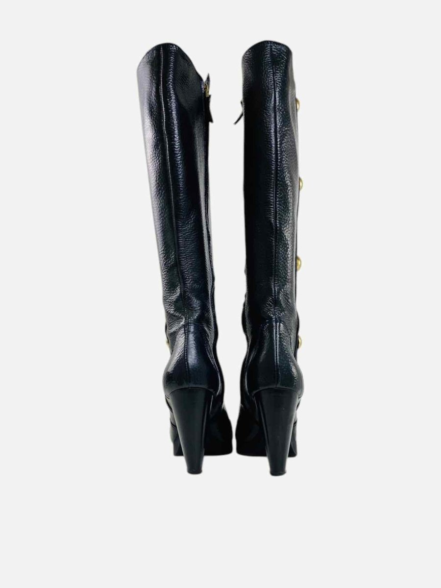 Pre - loved FENDI Button Accent Black Knee High Boots 40 at Reems Closet