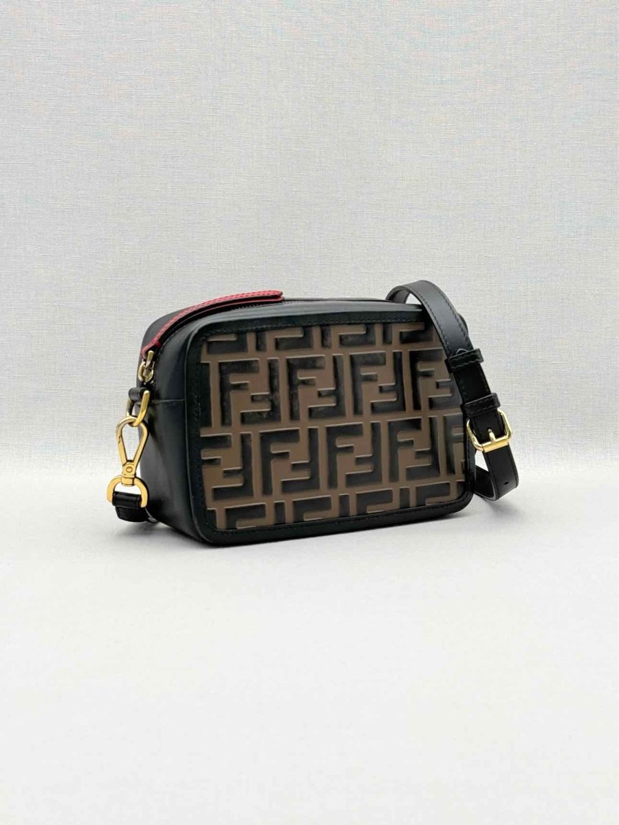 Pre-loved FENDI Camera Case Black & Brown Embossed Crossbody at Reems Closet