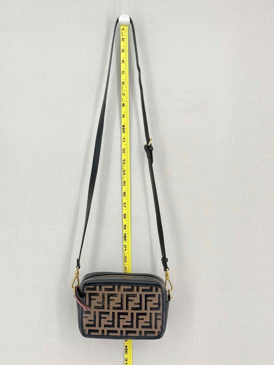 Pre-loved FENDI Camera Case Black & Brown Embossed Crossbody at Reems Closet
