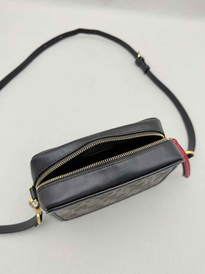 Pre-loved FENDI Camera Case Black & Brown Embossed Crossbody at Reems Closet