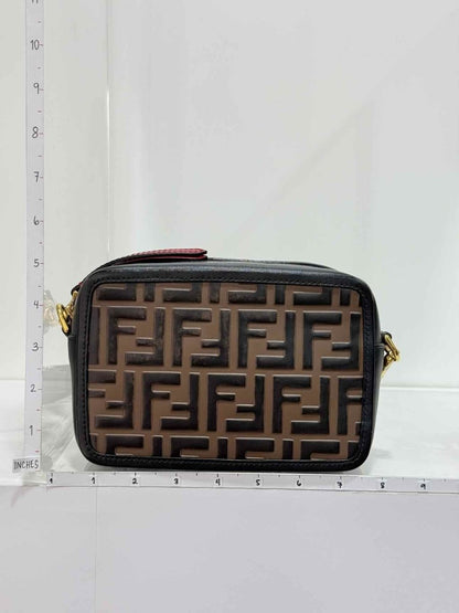 Pre-loved FENDI Camera Case Black & Brown Embossed Crossbody at Reems Closet
