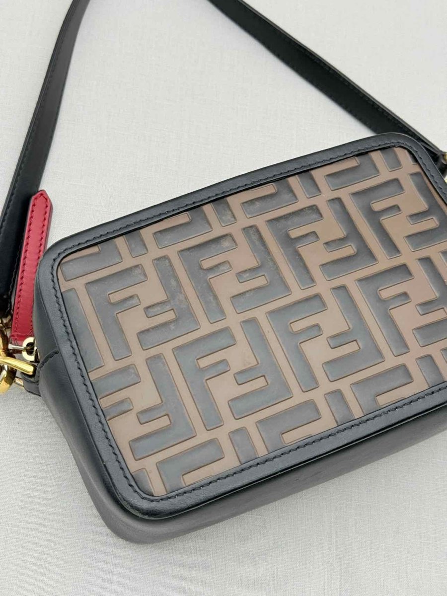 Pre-loved FENDI Camera Case Black & Brown Embossed Crossbody at Reems Closet