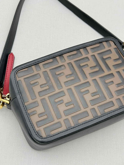 Pre-loved FENDI Camera Case Black & Brown Embossed Crossbody at Reems Closet