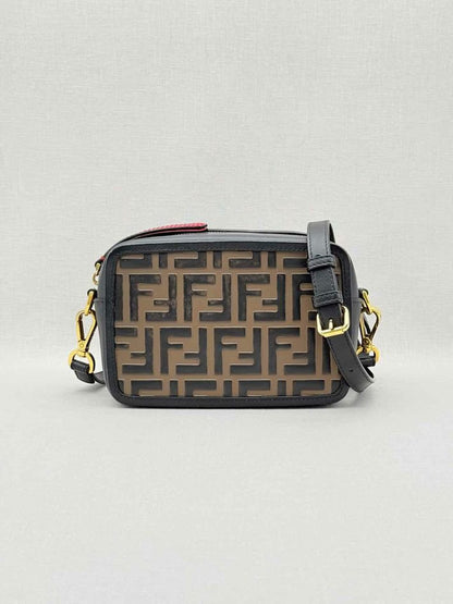 Pre-loved FENDI Camera Case Black & Brown Embossed Crossbody at Reems Closet