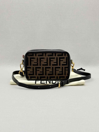 Pre-loved FENDI Camera Case Black & Brown Embossed Crossbody at Reems Closet