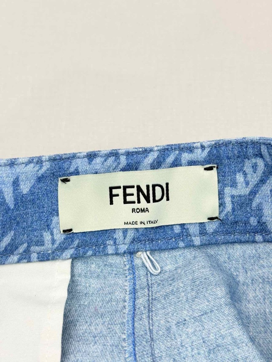 Pre-loved FENDI Chambray Blue Cursive Logo Size US 6 Pants at Reems Closet