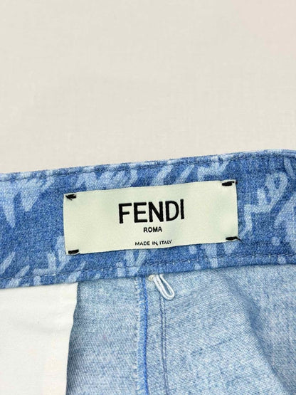Pre-loved FENDI Chambray Blue Cursive Logo Size US 6 Pants at Reems Closet