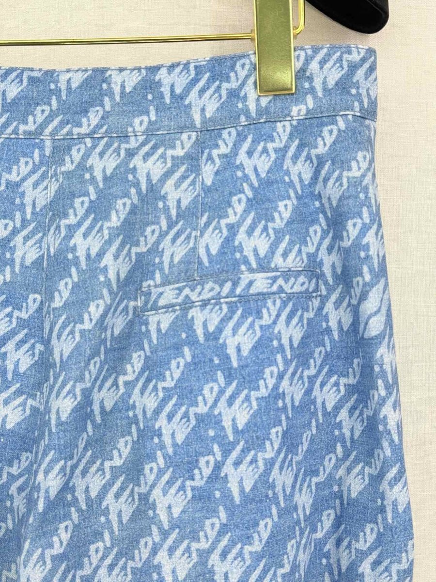 Pre-loved FENDI Chambray Blue Cursive Logo Size US 6 Pants at Reems Closet