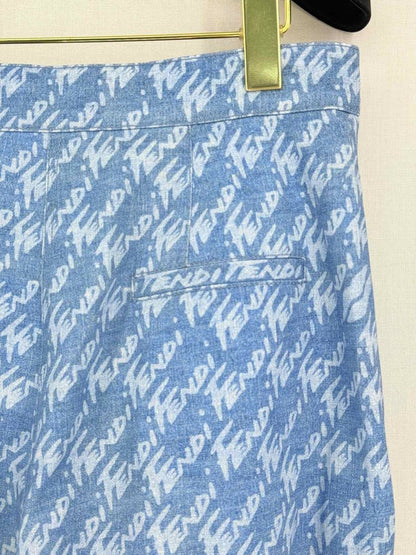 Pre-loved FENDI Chambray Blue Cursive Logo Size US 6 Pants at Reems Closet