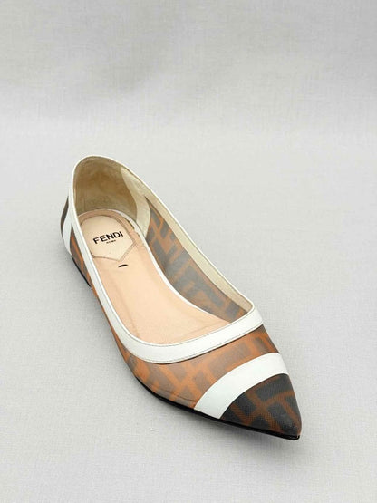 Pre-loved FENDI Colibri Brown & White Size EU 35 Ballet Flats at Reems Closet