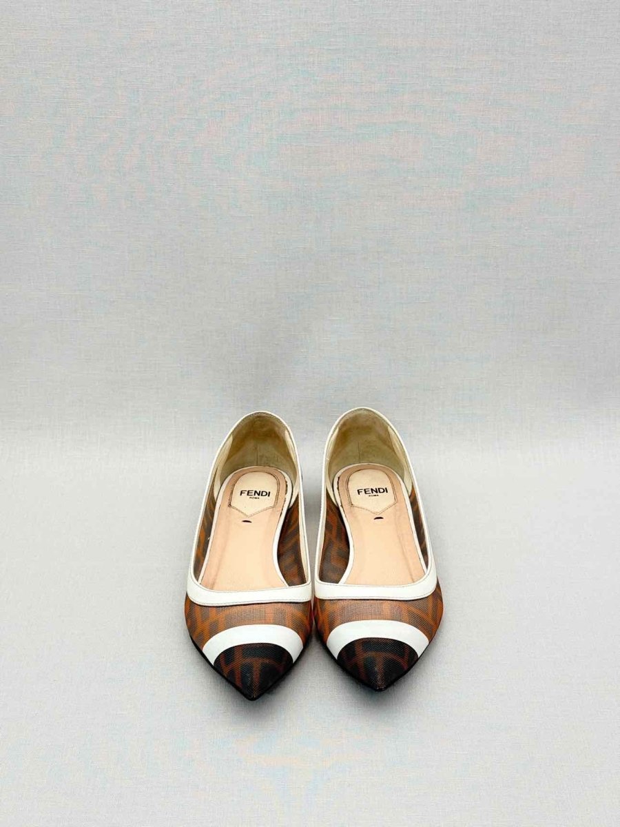 Pre-loved FENDI Colibri Brown & White Size EU 35 Ballet Flats at Reems Closet