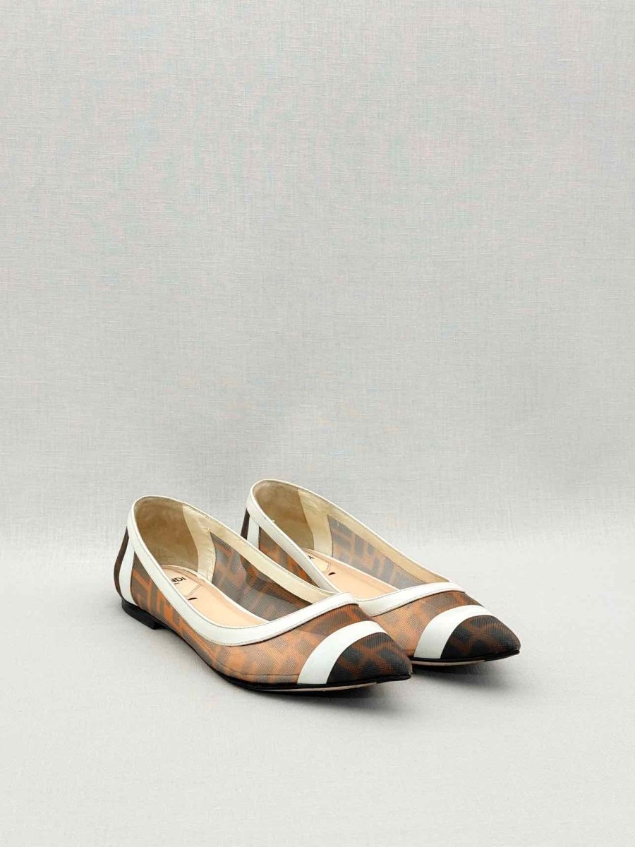 Pre-loved FENDI Colibri Brown & White Size EU 35 Ballet Flats at Reems Closet